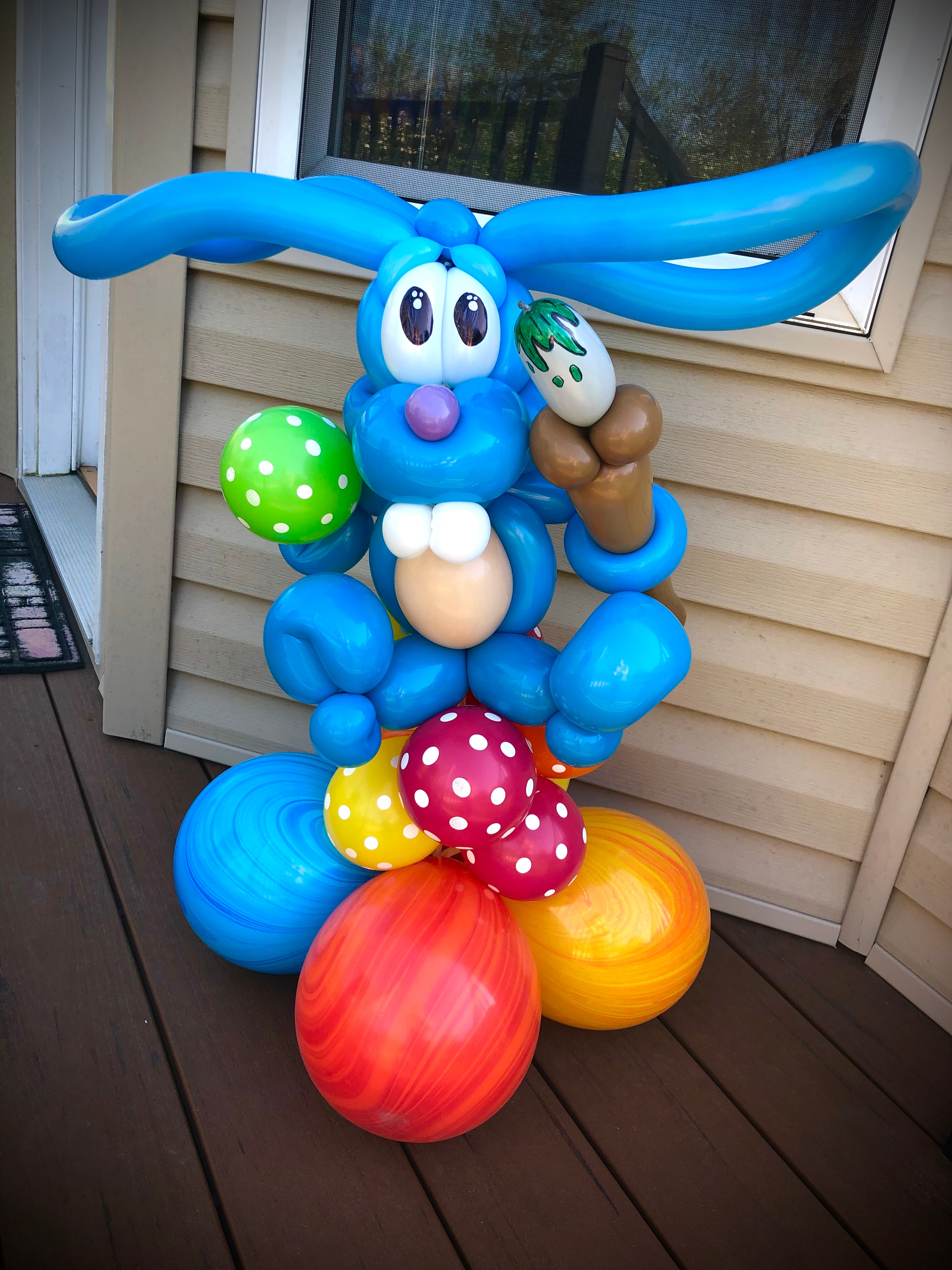 Colorful balloon bunny character sculpture